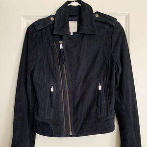 Women's NWT Joie Ailey Leather Suede Moto Jacket in Dark Navy